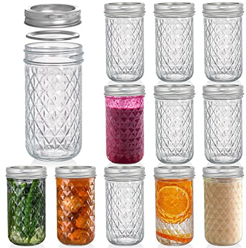 Tebery 12 Stück 350ml Einmachgläser mit regulären Deckeln und Bändern, Ideal für Marmelade, Honig, Hochzeitsbevorzugungen, Duschbevorzugungen
