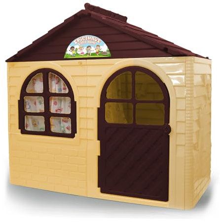 JAMARA 460499 Spielhaus Little Home beige-aus robustem Kunststoff, Montage, stabiles Stecksystem, leicht zu reinigen, Indoor-Outdoor geeignet, Türe/Fenster Lassen Sich öffnen, Vorhänge