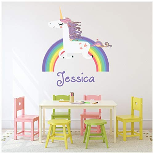 azutura Custom Name Rainbow Unicorn Wall Sticker Personalised Kids Room Decal available in 8 Sizes Digital
