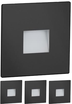 ledscom.de 4 pièces LED lumière d'escalier/lampe murale encastrée FOW pour l'intérieur et l'extérieur, downlight, carré, noir, 85 x 85mm, blanc froid