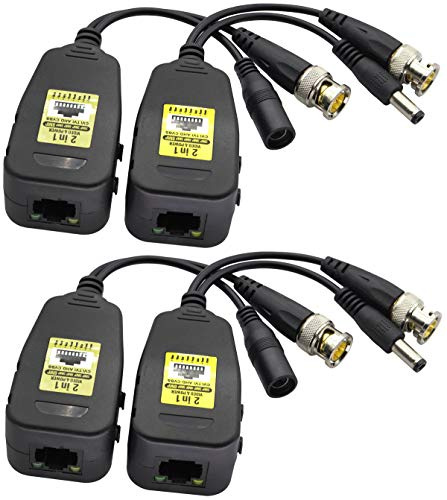 AAOTOKK Passive Video RJ45 to BNC Transceiver Transmitter HD-CVI/TVI/AHD/CVBS con Connettore Alimentazione DC per 960P 3MP 5MP 8MP CCTV Security DVR Sistema Telecamere Sorveglianza(18cm-2Pairs)
