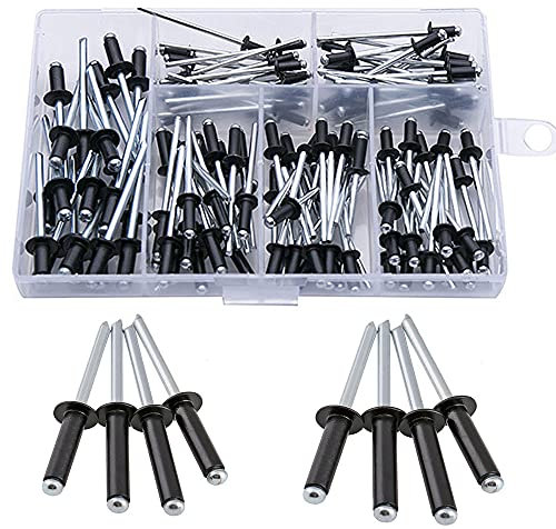 Bestgle 120 Pezzi Kit Rivetti Ciechi Neri Alluminio Rivetti Ciechi Rivetto Cieco in Alluminio M2.4 / M3.0 / M3.2 / M4 Kit Assortimento di Mobili
