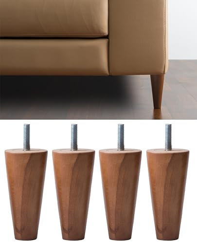 IPEA Piedini per Mobili e Divani in Legno colore Noce – Made in Italy – Set di 4 Gambe con Forma a Cono per Armadi e Poltrone – Piedi Colore Noce – Gambe per Mobili – Altezza 140 mm