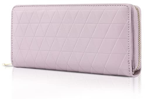 TANTOMI Geldbörse Damen groß im Langformat, Geldbeutel mit Exklusiven Prägungen auf Synthetisches Leder, Portemonnaie mit RFID, und mit Reißverschluss Druckknopf und vielen Fächern, Pastellviolett