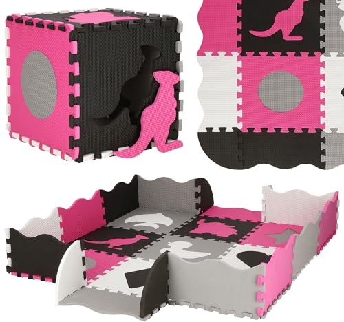 SPRINGOS Puzzlematte Spielmatte 25 Teile Tierformen Lernmatte für Babys 120 x 120 x 1 cm Eva-Schaum Anti-Rutsch-Oberfläche Kinderspielteppich