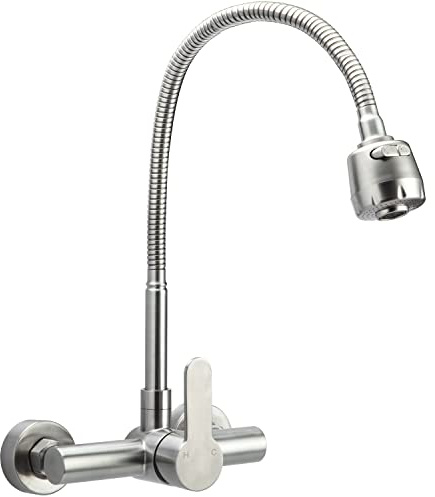 Rubinetto da Cucina a Muro, 360 ° Rubinetto Cucina, Girevole Rubinetti, Miscelatore Monocomando da Cucina (Argento spazzolato)