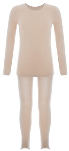 Freebily Tuta da Ginnastica Bambina per Danza Classica Balletto Maglietta a Manica Lunga con Collant da Ballo Velluto Felpa Maglia Calzamaglia Elastico Termica Invernali Nudo C 3-4 Anni