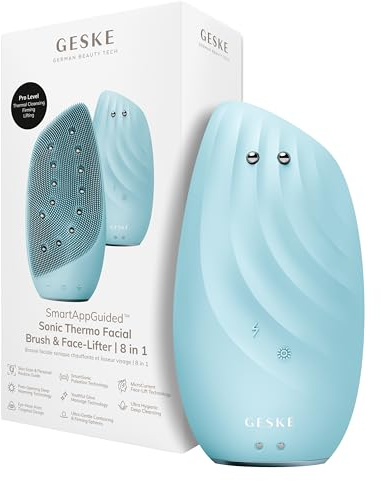 GESKE | Cepillo facial termo sónico efecto lifting SmartAppGuided™| 8 en 1 | Limpieza de la piel y antiarrugas | cepillo de limpieza eléctrico de silicona | Masajeador Facial | Antienvejecimiento