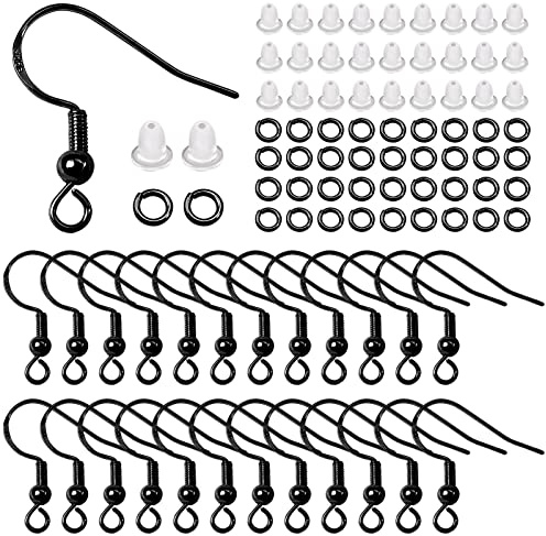 TOAOB 300 Piezas Ganchos para Pendientes Negro 18 mm Chapados en Plateado en Cobre y Anillos de Salto Abiertos 4 mm y Tuercas de Pendientes para Hacer Joyas Aretes