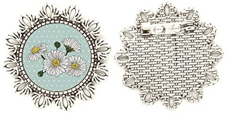 Fiore bianco crisantemo argento fiore spilla gancio pin, Medio