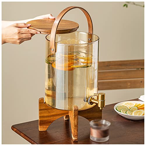 AKAZI Beverage Dispenser with Stand,Glass Drink Dispenser, Wood Stand for Hot or Cold Drinks, For Outdoor, Parties & Daily Use,3L (7L)