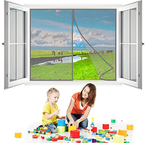 Fliegengitter Fenster zum Öffnen und Schließen, 250x155 cm Insektenschutz Rollo selbstklebend, Insektenschutz Magnetischer Fliegenvorhang für BalkonFenster, Wohnzimmer- Grau H