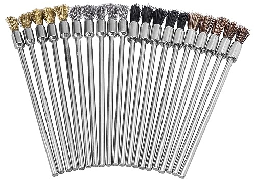 Bestgle 20pcs Mini Cleaning Brush Set, 3mm Mandrel Extended Cleaning End Brushes Pen Rust Paint Removal Bits Polishing Rotary Tools