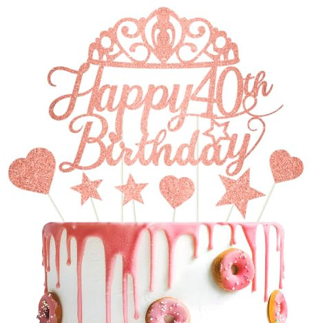 Glitter Happy Birthday Cake Topper Rose Gold Gliter Happy 40th Birthday Cake Topper for Girls 40th Birthday Cake Decorations 7PCS by RichMoho