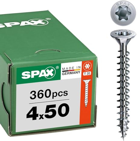 SPAX Universalschraube 4 x 50 mm, 360 St., Senkkopf T20, Vollgewinde, WIROX | Holzbauschraube mit 4CUT Spitze und T-STAR plus Bit-Sitz, Chrom(VI)-frei, hohe Korrosionsbeständigkeit für innen und außen