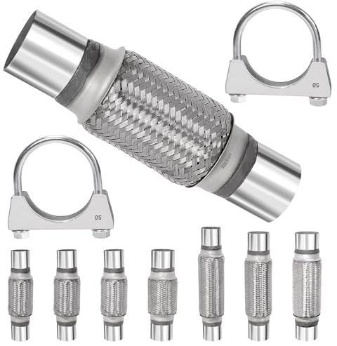 Swpeet 3 pezzi tubo di scarico 2 x 6 pollici con kit giunto di scarico 2 pollici tipo universale tubo di scarico doppio intrecciato in acciaio inossidabile per veicoli pesanti e automobili