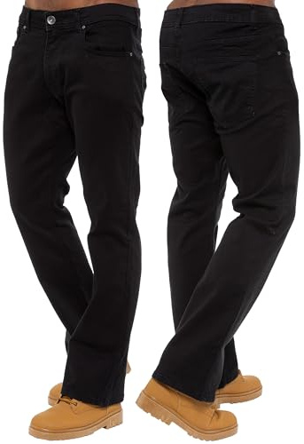 989Zé ENZO Mens Stretch Bootcut Jeans Casual Classic Retro Denim Wide Leg Flared Pants Trousers EZ401 BLK 36W / 32L