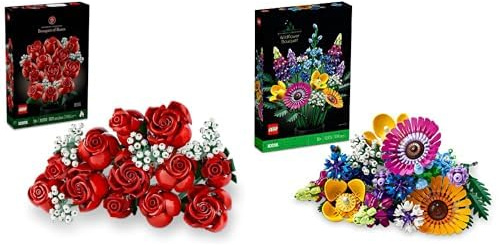 LEGO Icons Botanical Collection Le Bouquet de Roses, Fleurs Artificielles pour Décorer la Chambre & 10313 Icons Bouquet de Fleurs Sauvages, Plantes Artificielles avec Coquelicots et Lavande