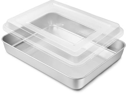 Backblech, Onader Edelstahl Rechteckige Auflaufform kuchenform mit Luftdichtem Deckel, Tiefes ofenblech kuchenblech zum Backen Servieren, Spülmaschinenfest - 31,7×24,8×5cm