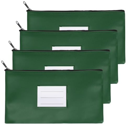 PATIKIL Bolsa Depósito Bancario 11 X 6 Con Cremallera, 4 Piezas Monedero Cuero Sintético Para Monedas, Cheques, Bolígrafos Con Ventana Transparente Para Oficina O Viaje, Verde Oscuro