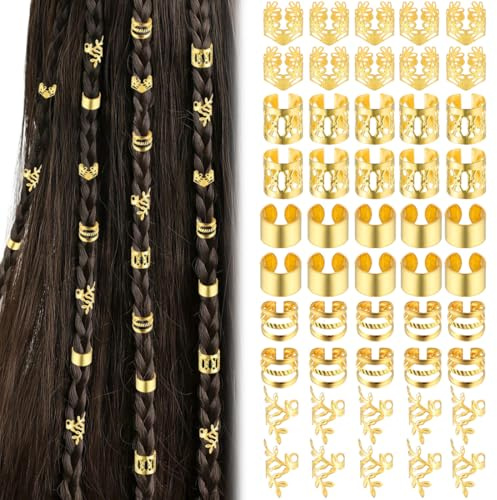 XPEX 50-teiliges Set Gold-Haarschmuck, Goldzopf-Haarschmuck, Dreadlocks-Accessoires für Männer, Frauen, Mädchen und Jungen