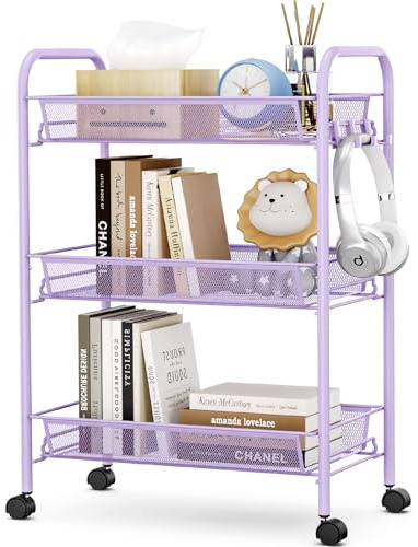 APEXCHASER 3-Tier Rolling Cart,Easy Assemble Mobile Storage Trolley On Wheels,Slide Out Utility Cart Shelving Units Kitchen Bathroom Laundry Room