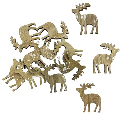 Oblique Unique 12er Set Holz Rentier Hirsch Konfetti als Tisch Streu Geschenk Deko für Weihnachten DIY Dekoration Basteln
