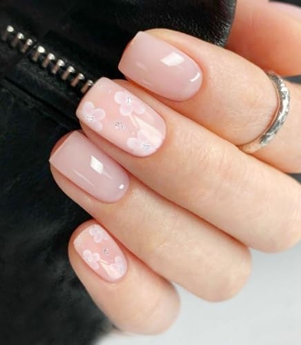 JMEOWIO Autocollants pour ongles UV/LED - Fleurs blanches semi-durcies à paillettes - Accessoires de décoration