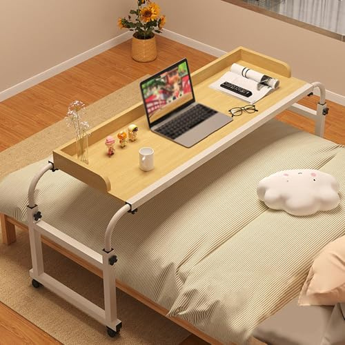 Mobiler überbetttisch,überbetttisch Auf Rollen Holz Betttisch Höhenverstellbar Klappbar Schwenkbar Over Bed Table On Wheels Pflegetisch Mit(Color:Holz+)