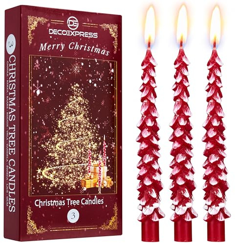 Deco Express Bougies de Noël Lot de 3 ou 6, Bougies Sapin Maison ou Père Noel, Déco de Table Ambiance d'Hiver, Idee Cadeau Centre de Table (Rouge/Blanc 3 Pcs)