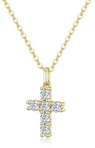 GAVU Collana Punto Luce da Donna con Croce, Collana Donna Argento Placcato Oro 14K con Ciondolo Croce di Diamanti di Zirconia Cubica, Regalo Comunione e Cresima