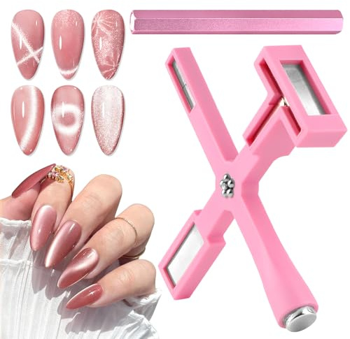 TOROKOM Outil Magnétique Ongles 5-en-1 – Stylo Aimant Double Hexagonal & Aimant Multi-Tête pour Vernis Gel Œil de Chat – Accessoires Nail Art, Puissant & Réutilisable (Rose)