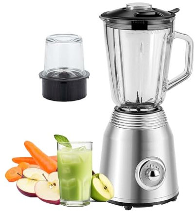 Mixeur de comptoir électrique, extracteur de jus de fruits et légumes 800 W, broyeur avec pot en verre de 1,5 l/50 oz, pour purée, broyage de fruits surgelés, beurre de noix, shakes et smoothies