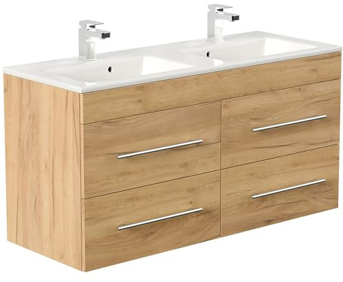 Lomadox Bad Badezimmer Gästebad Waschplatz Waschtisch Doppelwaschtisch 120 cm in Eiche Gold