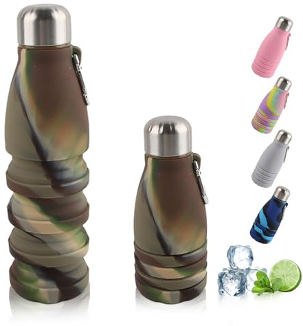 Dwafill Vaso plegable de 550 ml, portátil, impermeable y sin derrames, ideal para viajes, deportes y actividades al aire libre (verde camuflaje)