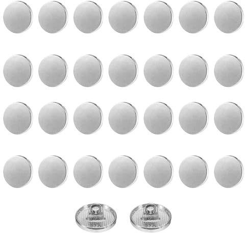 QUARKZMAN 30 Stück Knöpfe 12mm Metall Flache Buttons zum Annähen Runde Bastelknöpfe für Bekleidung Hosen Mantel Jacken Blazer Hemd Anzüge Dekorieren Handwerk Selber Machen, Silber