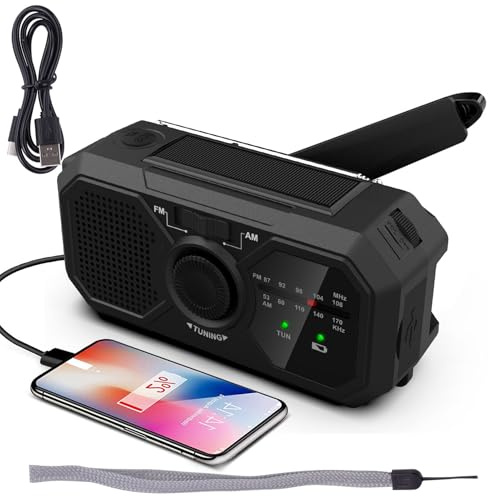 Radio Portátil Solar Multifunción con Linterna LED,generación Energía con Manivela Carga Solar, Radio con Energía Fácil Usar,Linterna LED De FM De Carga Móvil