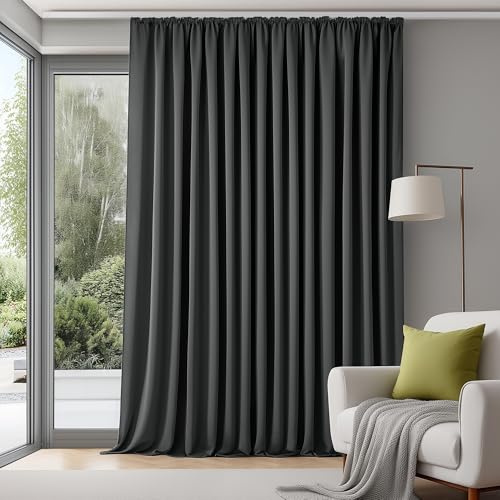 Deconovo Verdunklungsgardine mit Kräuselband Sichtschutz Vorhang Dunkelgrau | 1er Set, H 245 x B 300 cm, Thermovorhang, Sichtschutz, für Wohnzimmer, Wärmeisolierende Vorhänge, Wärmehaltung, Wohnzimmer
