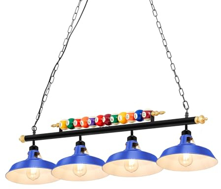 Rossesay Adjustable Pool Table Lights for 7'-8' Billiard Light Hanging Pool Table Fixture Lighting Pendant Lamp with Metal Shades for Game Rooms (Bulb Not Included)(Blue,4 Lights)