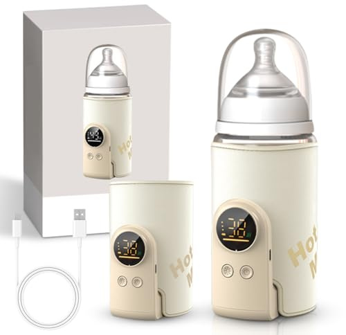 Flaschenwärmer Baby Unterwegs, USB-Ladung 18W Babyflaschenwärmer mit LCD-Display, 6 Einstellbare Temperaturstufen 38-50℃