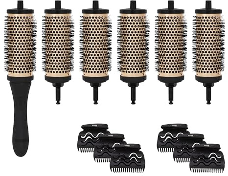 Bauer Blow Dry Brush Set / 6x 38mm Detachable Barrels and 6x Styling Clips/Lightweight Round Hairbrush for Volume, Curl & Smooth Blowouts 39519
