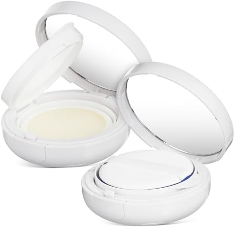 SAFIGLE Custodia Vuota Elegante per Fondotinta Cushion 2 Pezzi Semplice e Riutilizzabile in Plastico Bianco con Specchio Contenitore Tondeggiante e Compatto per Uso Viaggio