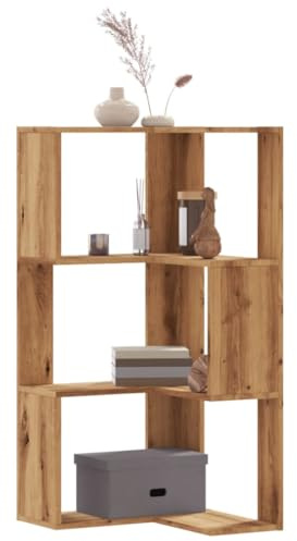 WRJENFSC Eck-Bücherregal 3 Böden Artisan-Eiche Holzwerkstoff 50x50x102cm Schmaler Eckregal für Wohnzimmer Schlafzimmer Büro
