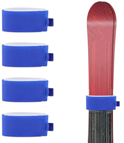 BCHKO 4 correas de fijación para esquís con almohadillas protectoras, de transporte para esquís y bastones, solución de almacenamiento, accesorios de esquí para tablas y bastones (48,4 x 5,4 cm)