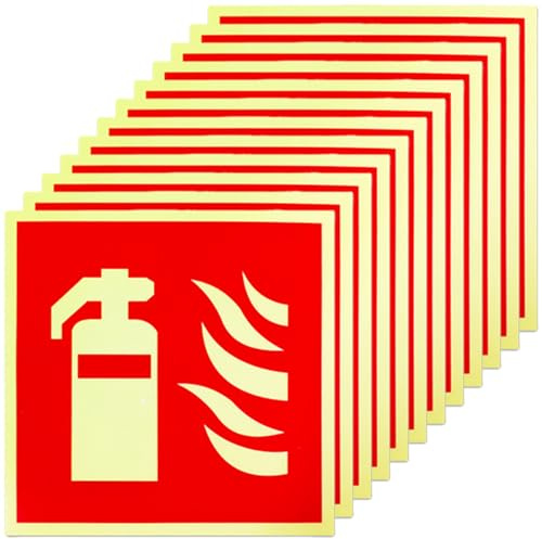 12 Stück Selbstklebend Feuerlöscher Schild 15x15cm, PVC Nachleuchtend Feuerlöscher Aufkleber, Hinweisschilder Feuerlöscher, Piktogramm Feuerlöscher für Haus Krankenhaus Büro