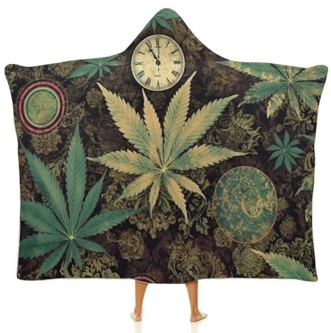 Wearable Blanket Hoodie, Fleece Hooded Blanket Adults Poncho A Puff In Time Weed Marijuana Cape Gifts Idea 50x60