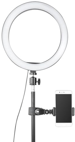 YUKERMARB Luz Circular Regulable de 10 Pulgadas, Lámpara de Vídeo LED con Trípode, Brillo Ajustable para Selfies y Maquillaje