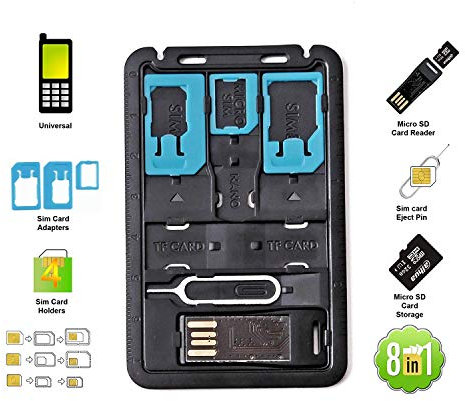 All in One Credit Card Size Slim SIM Adapter Kit With TF Reader & Tray Eject Pin, SIM Holder, Micro SD Holder Feature