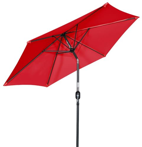 Angel Living 3M Parasol de jardin, de marché, de terrasse, taupe, rond, protection solaire, en aluminium et polyester, UV50+, rouge
