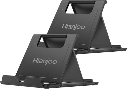 Hianjoo Lot de 2 Support Téléphone de Bureau, Support de Téléphone Pliable Compatible avec Universel Smartphone et Tablette, Noir